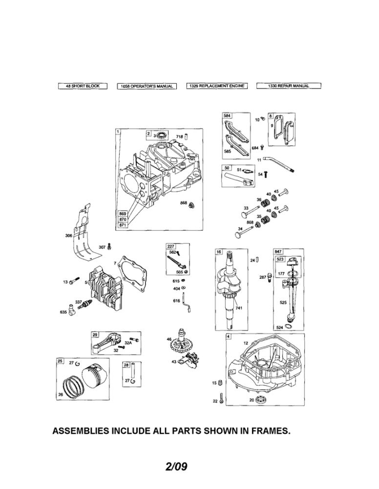 Cylinder/Crankshaft/Sump Diagram and Parts List for 126T02-1225-EA  Briggs and Stratton Engine